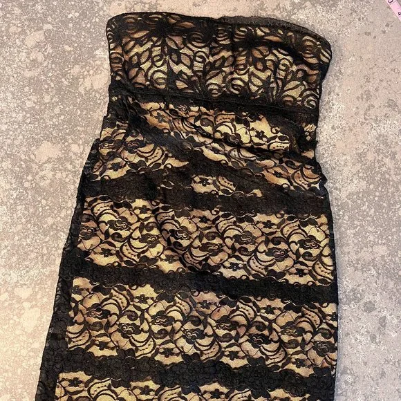Bebe Dresses | Bebe Lace Bodycon Strapless Dress | Color: Black/Cream | Size: Xs | Jrd88's Closet